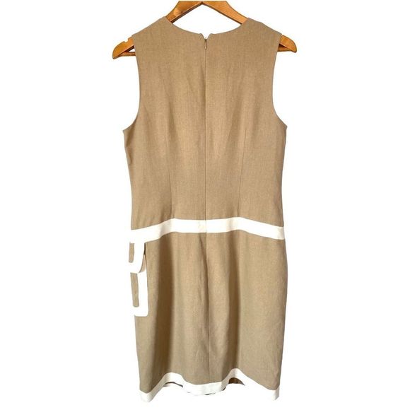 DAVID MEISTER Khaki Taupe Tan Colorblock Pattern Shift Sleeveless Mini Dress - Picture 6 of 8